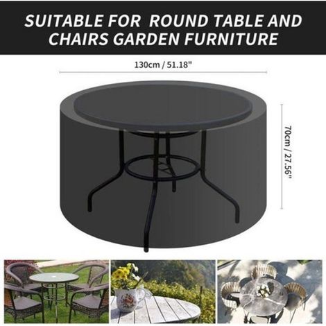 Housse Ronde Pour Table De Jardin, Imperméable Anti-vent Anti-uv, Noire, 130cm x 71cm (1/4)