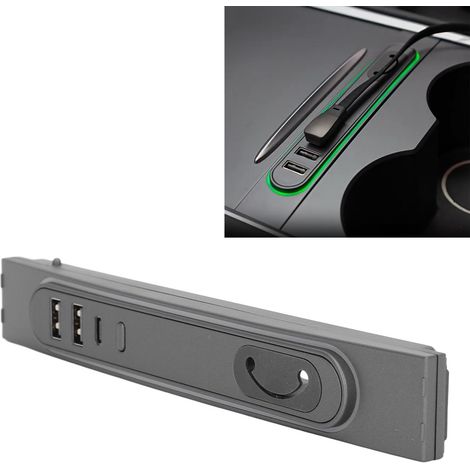 (T04) USB-Hub mit 3-farbiger LED-Ambientebeleuchtung, Dockingstation für die Mittelkonsole, 27-W-Schnellladefunktion, kompatibel mit Tesla Model 3/Y 2021-2023 (1/5)