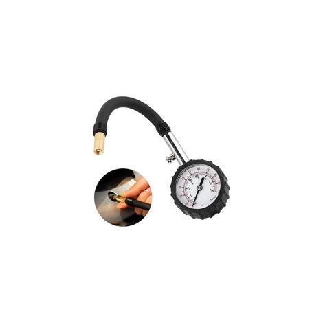 Manomètre Pression Pneus Voiture avec Tuyau Flexible, Jauge Précise pour Auto, Moto et Vélo, Outil de Mesure Léger et Noir (1/4)
