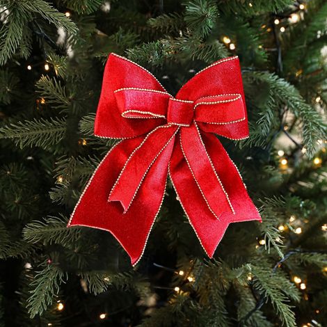 Ribbon - Bow Noël En Velours Rouge - Pour Décoration Arbre De Noël Porte Fenêtre Extérieur Intérieur - 1 Pièce (1/5)