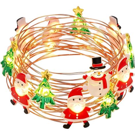 Guirlande lumineuse LED intérieure 2m 20 LEDs Père Noël bonhomme de neige sapin Noël décoration fenêtre chambre à coucher fonctionnement sur piles fil cuivre flexible IP44 (1/5)