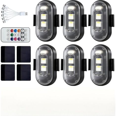 6 Pièces LED sans Fil Voiture, 8 Couleurs Lumières Stroboscopiques avec Télécommande, LED Voiture Chargement USB, Strobe Drone Light étanche Anti-Collision pour Moto RC Voiture Drone Camion Vélo (1/5)