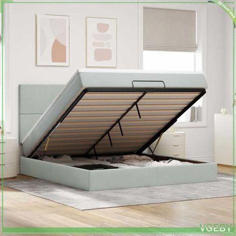 Cadre de lit ottoman - Mod. 3313415 - 180x200 cm - Velours gris clair - Rangement coffre hydraulique (1/5)