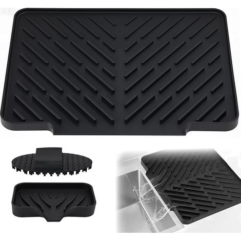 Tapis d'égouttoir Silicone(4031cm), Tapis Séchage Vaisselle, Résistant Chaleur Antidérapant, Séchage Rapide Couverts Cuisine, Avec Brosse Silicone (1/4)