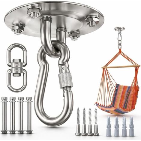 Crochet de plafond résistant, pivotant à 360 °, noir, crochet lourd pour acier inoxydable 304, crochet de suspension pour plafond, véranda en bois, salle de gym, yoga, crochet de suspension (1/4)