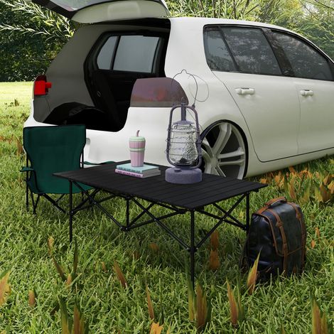 Klappbarer Campingtisch mit aufrollbarer Tischplatte und Tasche, tragbarer Picknicktisch für Camping, 95 x 55 x 50 cm, Schwarz