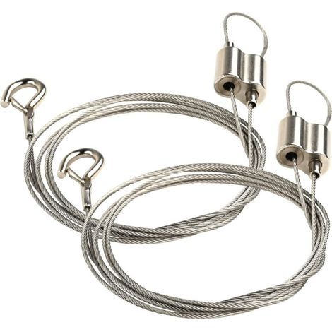 Set di 2 cavi regolabili con ganci, realizzati in robusto acciaio inossidabile, per appendere foto, luci, specchi e decorazioni murali – 1 m fino a 20 kg (1/5)