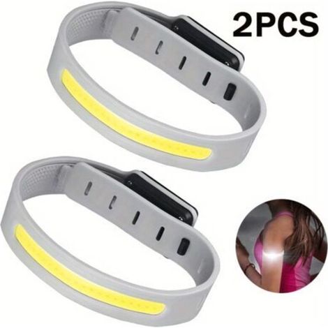 Lot de 2 Lampes de Poignet Ultra-Légères COB – Bracelet Sécurité Rechargeable USB-C, 3 Modes, Bouton Unique, Sangle Confortable pour Course, Marche, Vélo et Jogging – Gris