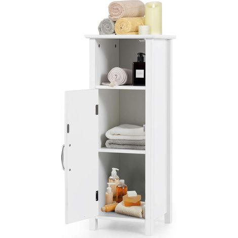 Goplus – Colonne de salle de bain avec tiroir et 3 étagères – MDF imperméable – Dimensions 30 x 30 x 80 cm – Rangement moderne blanc (1/5)