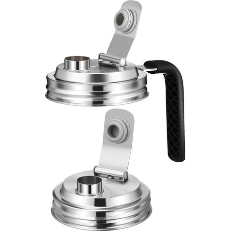 Couvercles de rechange pour bocaux Mason en acier inoxydable 304, ouverture standard et large (86 mm), avec poignée noire (lot de 2). (1/5)