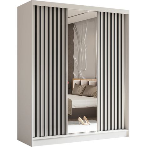 AX LIVING Cabinio Schwebetüren Kleiderschrank Weiß Schwarz 180cm breit
