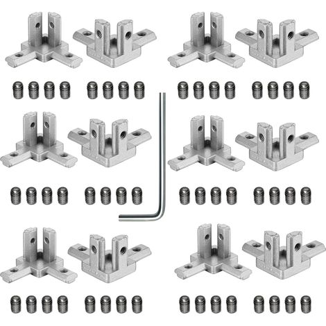 Lot de 12 connecteurs d'angle à 3 voies pour profilé en aluminium série 2020 avec 48 vis M4 et clé M2 (argent, 3 voies) (1/5)