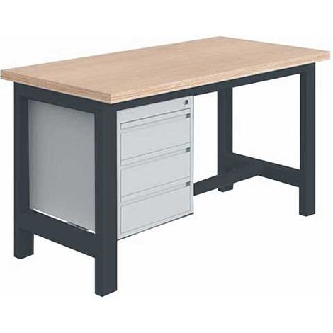 Werkbank für Werkstätten mit 3 Schubladen - Abm 1200x750x840mm - Hellgrau RAL7035 - W010010695-GC