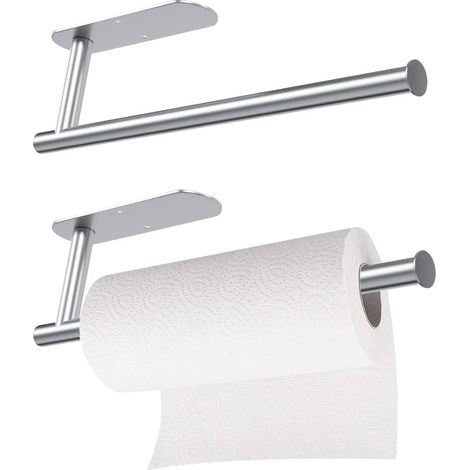 2-stuks roestvri jstalen keukenrol houder - Zelfklevende of geboorde keukenrol houder - 2-pack keu kenrol houder - Geschikt voor keuken, badkamer, onder kastjes - Aan de muur gemonteerde keukenrol hou (1/5)
