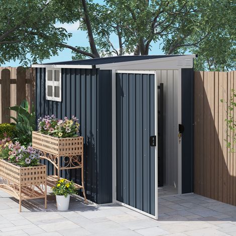 Abri de jardin en acier 1,2 x 1,9 m avec porte verrouillable et aérations. Gris foncé