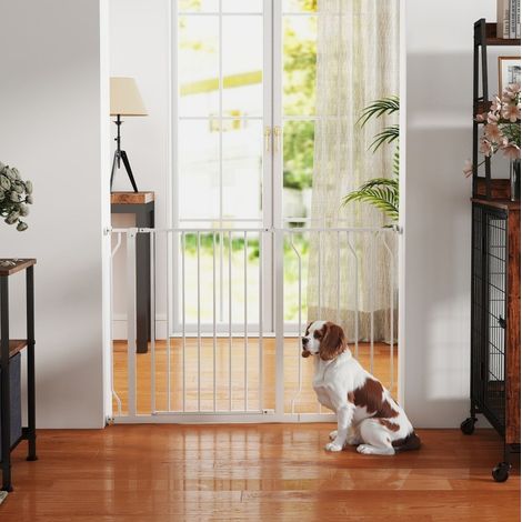 Barrière pour chiens 75-115 x 76 cm en acier/ABS blanc, sans perçage, pour escaliers – MEUBLIV (1/5)