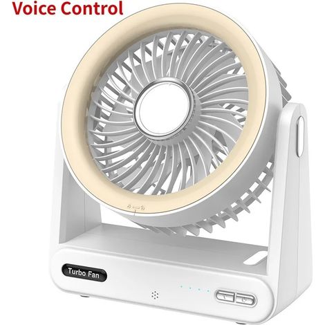 (Jaune) Ventilateur portable de bureau avec minuterie à commande vocale, adapté aux dortoirs étudiants, à une utilisation en extérieur et à domicile. (1/5)