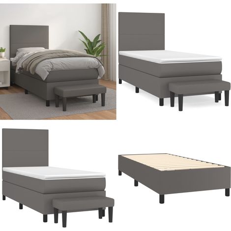 Sommier à lattes de lit avec matelas Gris 90x190 cm Similicuir - Lit Plateforme - Lit Design - Lit Moderne - Lit Double - Literie - Home & Living (1/5)