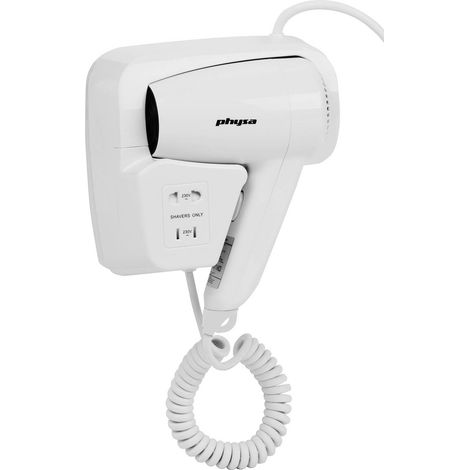Secador de pelo Physa Sicco de 1200 W para piscinas de hotel, de pared, blanco. (1/4)