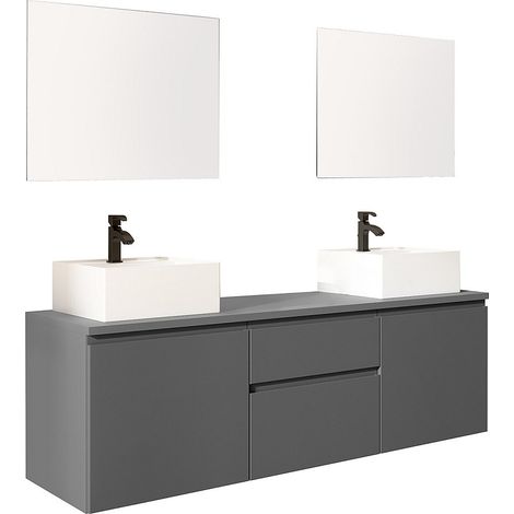 Mobile per bagno sospeso con doppio lavabo e specchi - Grigio - 150 cm - JIMENA II
