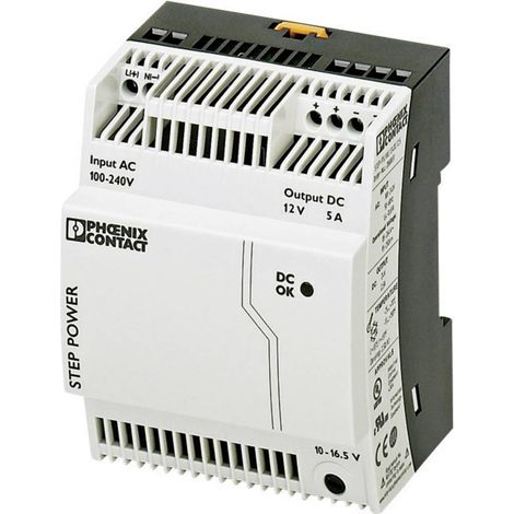 Alimentation pour rail DIN Phoenix Contact, série STEP-PS/1AC/12DC/5, 12V c.c.out 5A, 85 264V c.a.in, 60W ( Prix pour 1 ) (1/2)
