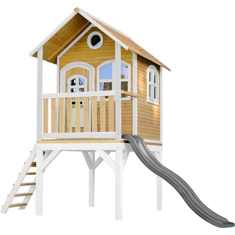 Axi Laura Maison Enfant Avec Toboggan Gris  Aire De Jeux Pour L'Extérieur En Marron & Blanche Maisonnette / Cabane De Jeu En Bois Fsc
