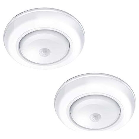 Plafonnier à détecteur de mouvement sans fil à piles avec détecteur de mouvement - Lumière LED activée pour escaliers, couloir, entrée, sous-sol, garage, salle de bain, armoire, placard, blanc froid (1/5)