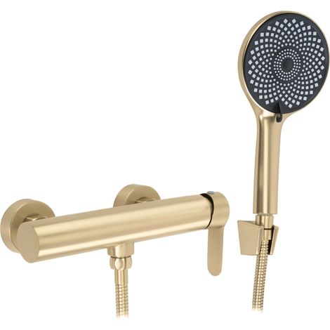 Arcos Wand-Duscharmatur in gebürstetem Gold, Handbrause, ohne Auslauf (1/5)