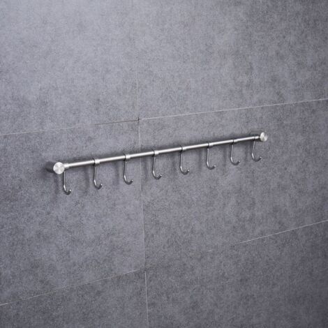 Crochet à torchon,Crochet Barre de Cuisine en Acier Inox avec Argent(500 mm + 8 crochets) (1/5)