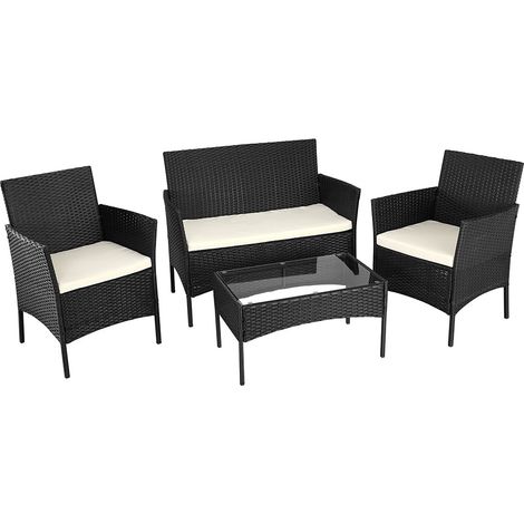 Set Salotto Completo Divano Poltrone Tavolino in Rattan Arredo Giardino Nero