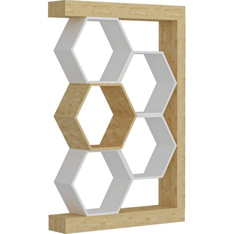 Étagère bibliothèque moderne bois clair et blanc mat Sulano 90cm (1/5)