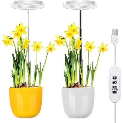 Lampe UV de croissance pour plantes, 1 ensemble de 2 lampes de travail à LED blanc chaud 48 LED, 10 niveaux de luminosité réglables, panneau lumineux rotatif à 180°, hauteur réglable avec minuterie ma (1/5)