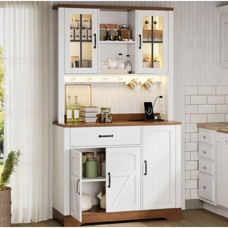 meuble rangement buffet vintage 105x40x185 blanc naturel OKMYHOME (1/5)