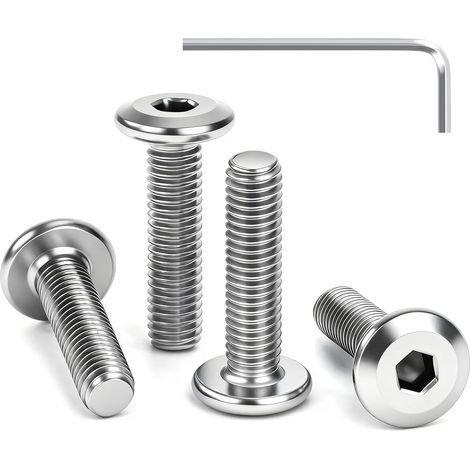 Vis à Tête Plate M6 x 30 mm Vis à Six Pans Creux en Acier Inoxydable A2 V2A Boulons de Meubles Hexagonale Filetage Complet avec Clé Allen 25 Pièces (1/5)