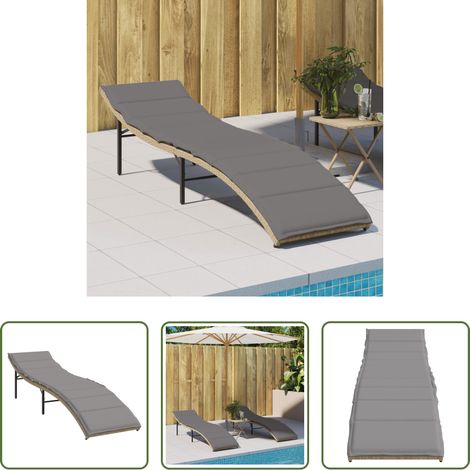 Sonnenliege -  Sonnenliege mit Kissen Beige 55x199x50 cm Poly Rattan