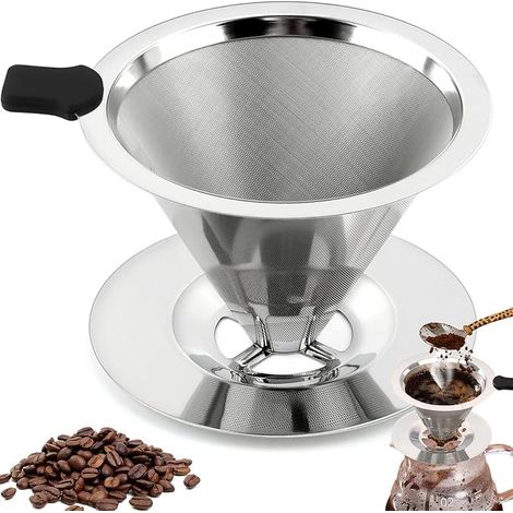 Kaffeefilter, wiederverwendbar, permanenter manueller Kaffeefilter aus Edelstahl, papierloser Kaffeefilter für die manuelle Kaffeezubereitung (1/2)
