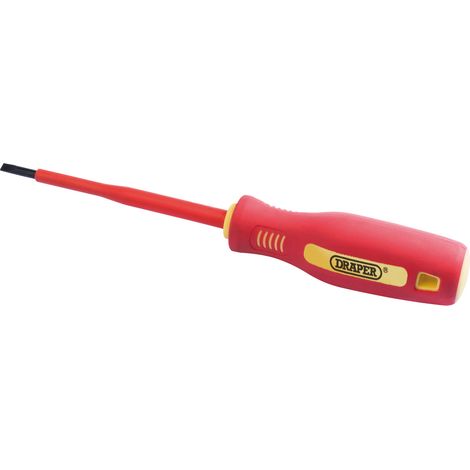 Draper VDE Approved Fully Insulated 4mm x 100mm Plain Slot Screwdriver with Soft Grip – Display Pack (1/5)