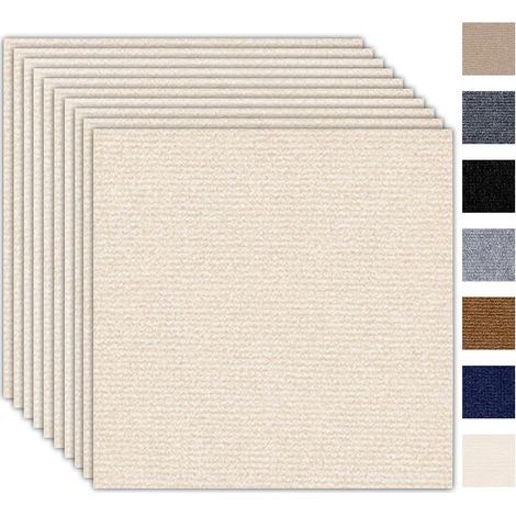 Lot de 10 dalles de moquette autocollantes - 30 x 30 cm - 0,9 m² - Moquette avec couverture arrière - Tapis de sol résistant pour appartement, bureau, commerce - Beige (1/5)