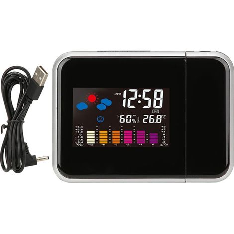 Digitale LCD-Uhr mit Projektion, Wecker, Thermometer und Hygrometer – Modell PrecisionTime – 15 x 11 cm Farbbildschirm, ABS-Gehäuse, um 180° drehbarer Projektor, Celsius-/Fahrenheit-Anzeige