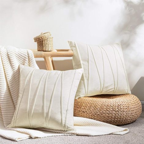 Cushion Covers 40x40cm White Beige Sofa Living Room Scandinavian Decoration in Soft Velvet Set of 2 Double-Sided Square Cushion Cover Plain Pattern Pillowcase Bedroom Bed Design 3D Line (1/5)
