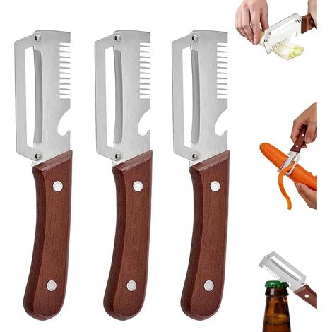 3 en 1 Éplucheur de légumes multifonction, 3 Pièces Éplucheur Multifonction en Acier Inoxydable, Versatile Peeler Coupe-Légumes Julienne et Décapsuleur, Ustensile de Cuisine (1/5)