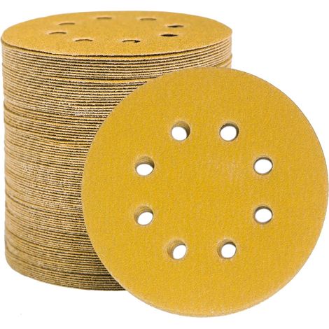 APEX Disques de Ponçage Papier Abrasifs 125mm, 100 Disques Abrasifs de Ponçage Ponceuse tampons ponçage ronds 8 trous Grain 240 pour Poncer Polir Dérouiller (1/5)