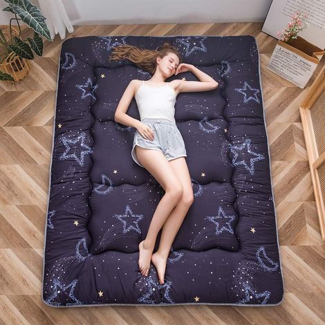 Matelas Futon Japonais à Motifs, Matelas d'appoint matelassé, Lit d'invité, Matelas de Couchage Pliant Tatami Mat Respirant Lit d'invité pour Camping Couch, Rêver Lune, 90 x 190 cm