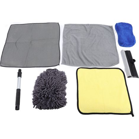 Kit de nettoyage auto 6 pièces comprenant : serviettes de séchage en microfibre, éponges et gants de lavage pour le polissage et le nettoyage de votre voiture. (1/5)