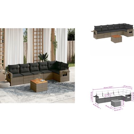7-tlg. Garten-Sofagarnitur mit Kissen Grau Poly Rattan - Gartenmöbel Set - PE-Rattan Möbel - Outdoor Lounge - Esszimmergarnitur - Balkonmöbel (1/3)