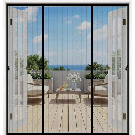 Moustiquaire Baie Vitree Coulissante,190x212cm Moustiquaire Porte Fenetre,Aimantée Double Ouverture Latérale,Fermeture Automatique Respirantes net,Rideau Anti Mouche pour Entree Balcon Salon Veranda (1/5)