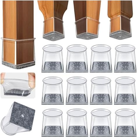 32 Pièces Protection Pied de Chaise Carré, Protege Pied de Chaise Silicone,Petit Patin chaises en Transparent pour Sols en Bois Dur et Carrelage,Tampon Chaise avec Patins en Feutre(Fit : 19-26 mm) (1/5)