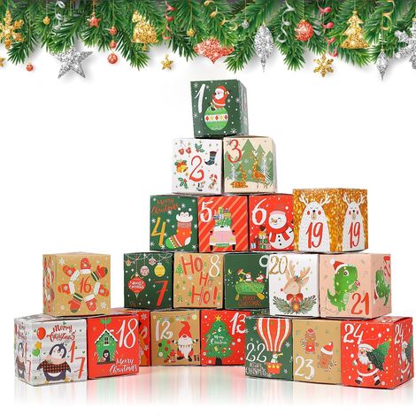 Calendrier de l'Avent Vide, 24 Pièces Calendrier Noel Boîte, DIY Boites Cadeau Noël en Papier, pour Décoration Cadeau de Noël (1/5)