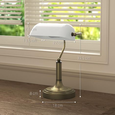 Lampe de bureau de banquier avec abat-jour réglable et interrupteur à bascule pour bureau/bibliothèque, blanche (1/5)