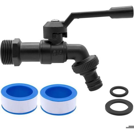 Robinet jardin laiton 3/4" noir - HAWUJ - Résistant gel (-20°C) et chaleur (120°C), raccords tuyau (1/4)
